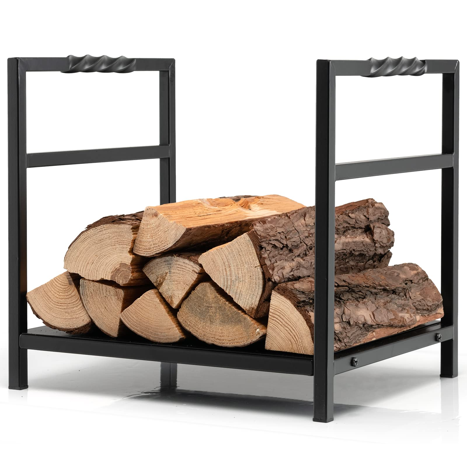 Tangkula Firewood Log Rack, Heavy Duty Firewood Holder with Unique Handle and Raised Feet